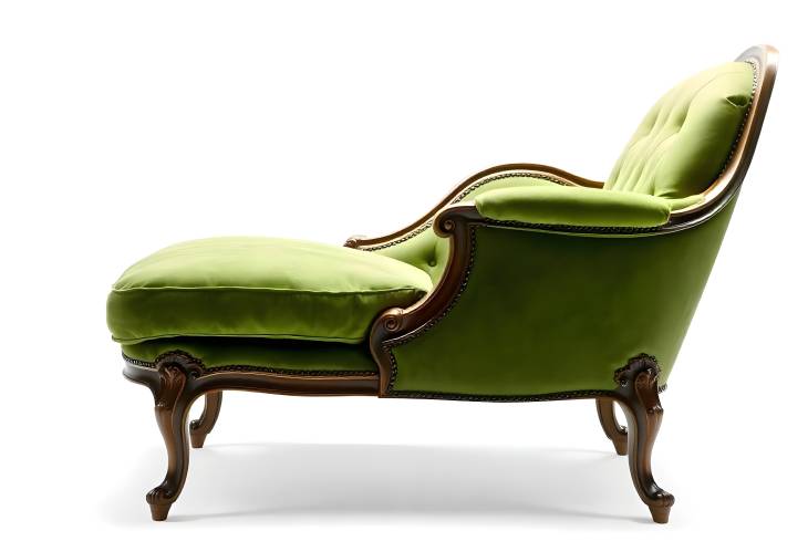 Antique Green Armchair with Palace Elegance on White Background